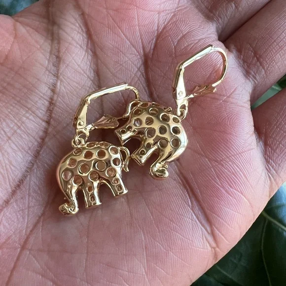 ⭐️-Gold Elephant Dangle Earrings - Picture 3 of 3